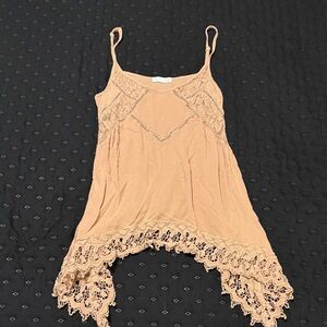 Elegant Lace Trim Tan Tank Top